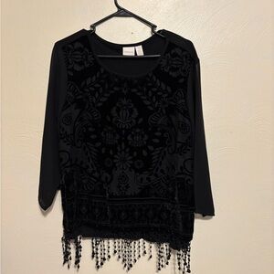 Chico's Black Embellished 3/4 Sleeve Blouse